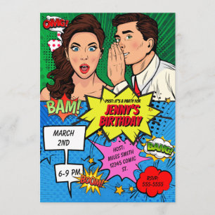 Invitación Cumpleaños del cómic del arte pop