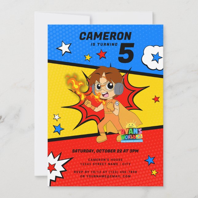 Invitación Cumpleaños del cómic mundial de Ryan (Anverso)