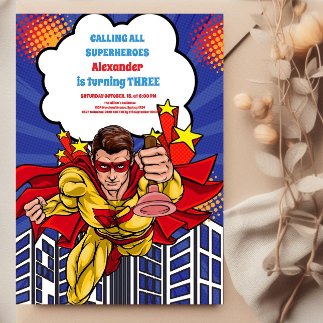 Invitación Cumpleaños del cómic superhéroe del niño (Subido por el creador)