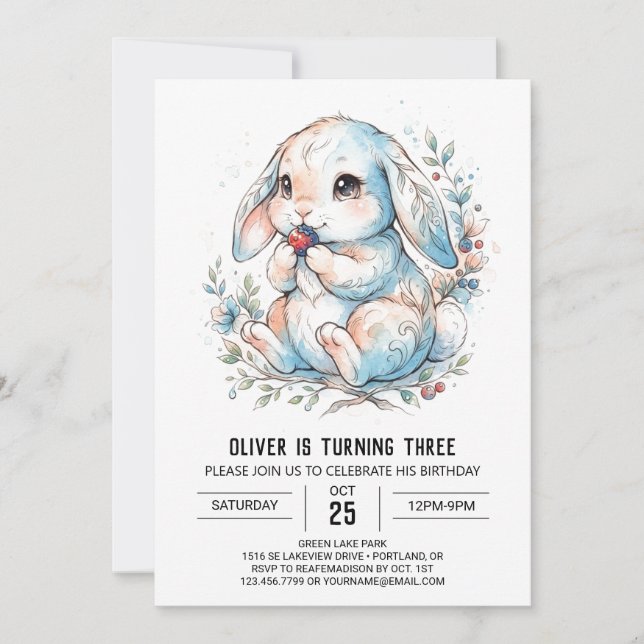 Invitación Cumpleaños del conejo celestial caprichoso (Anverso)