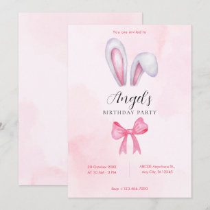 Invitación Cumpleaños del conejo de arco rosado