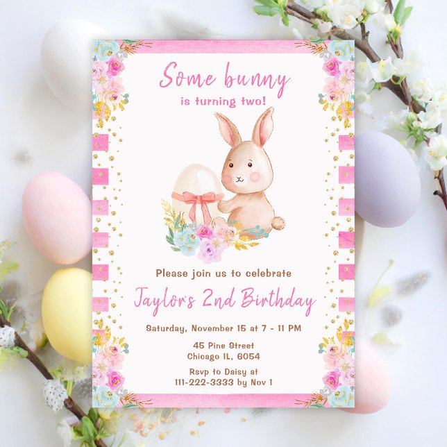 Invitación Cumpleaños del conejo de Pascua floral (Subido por el creador)