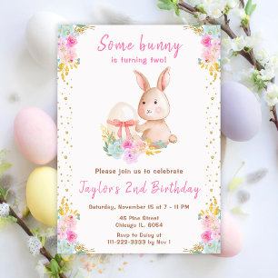 Invitación Cumpleaños del conejo de Pascua floral