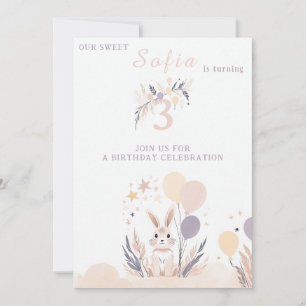 Invitación Cumpleaños del Conejo Pastel Boho y los Globos