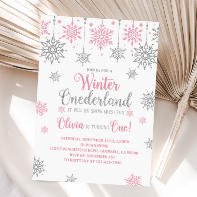 Invitación Cumpleaños del copo de nieve rosado en invierno (Subido por el creador)