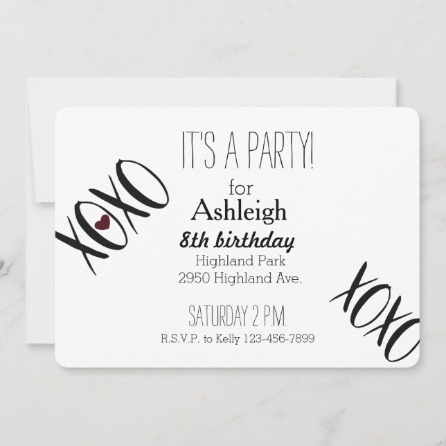 Invitación Cumpleaños del Corazón de XOXO (Anverso)