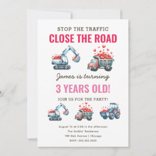 Invitación Cumpleaños del Corazón del Camión de la Construcci