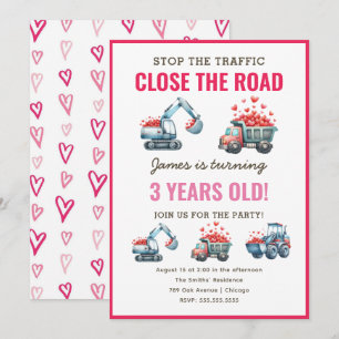 Invitación Cumpleaños del Corazón del Camión de la Construcci