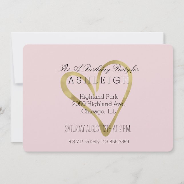 Invitación Cumpleaños del corazón del oro (Anverso)