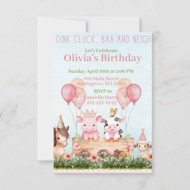 Invitación Cumpleaños del corral de animales de granja (Anverso)