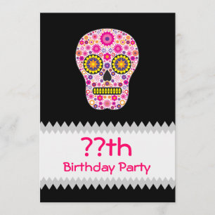 Invitación Cumpleaños del cráneo azucarero rosado mexicano