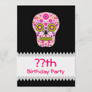 Invitación Cumpleaños del cráneo azucarero rosado mexicano