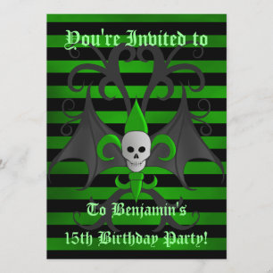 Invitación cumpleaños del cráneo de Halloween