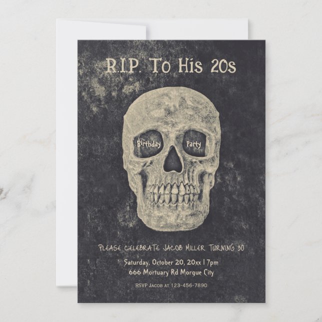 Invitación Cumpleaños del cráneo gótico beige gris a sus 20 a (Anverso)