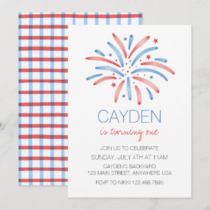 Invitación Cumpleaños del Cuatro de Julio con Fuegos Artifici