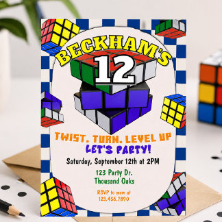 Invitación Cumpleaños del Cubo de Rubik | Fiesta del Cubo Puz