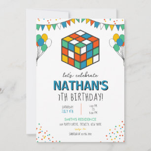Invitación Cumpleaños del cubo del rompecabezas
