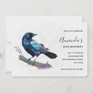 Invitación Cumpleaños del Cuervo Hermoso en una Rama de Árbol