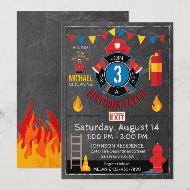 Invitación Cumpleaños del Departamento de Bomberos (Anverso / Reverso)