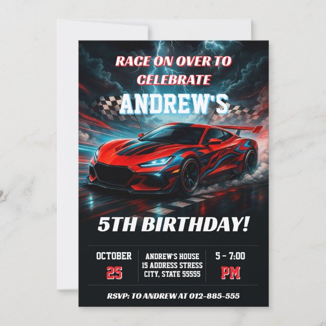 Invitación Cumpleaños del deporte de coche de Carreras person (Anverso)