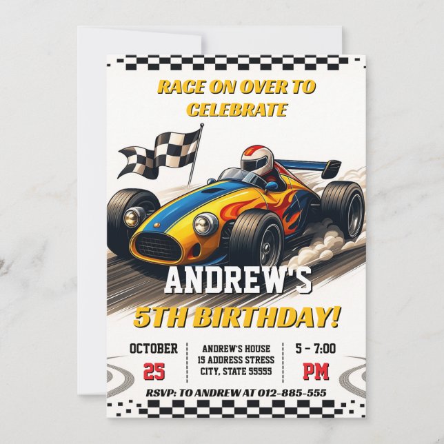 Invitación Cumpleaños del deporte de coches de Carreras perso (Anverso)