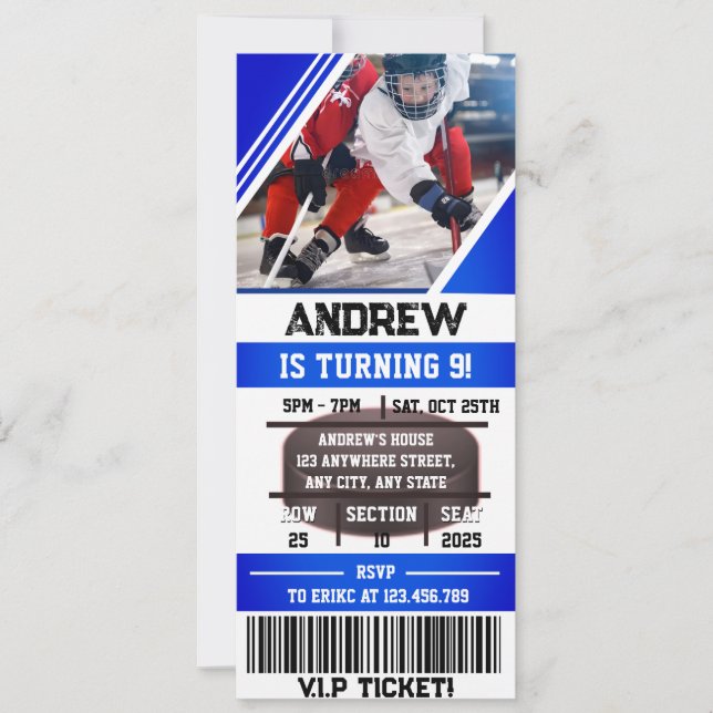 Invitación Cumpleaños del deporte de hockey sobre personaliza (Anverso)