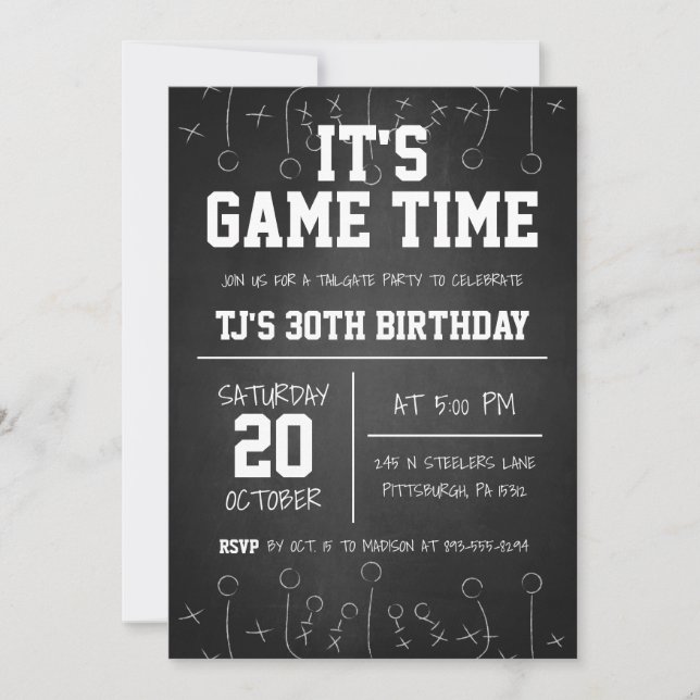 Invitación Cumpleaños del deporte de los Black Chalkboard en  (Anverso)