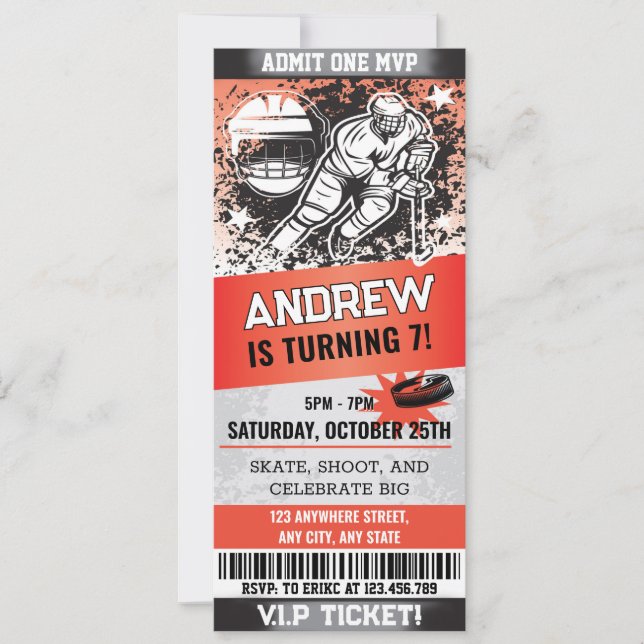 Invitación Cumpleaños del deporte personal Hockey Ticket Pati (Anverso)