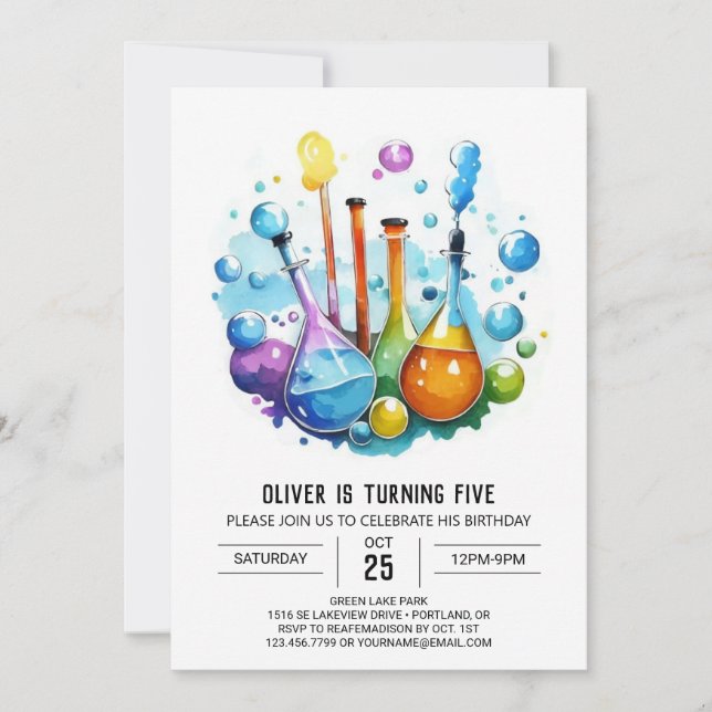 Invitación Cumpleaños del Descubrimiento de Científico Boho M (Anverso)