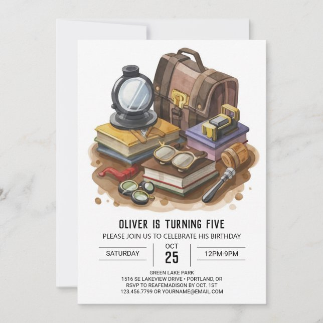 Invitación Cumpleaños del detective Cute Mystery (Anverso)