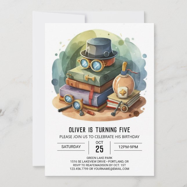 Invitación Cumpleaños del detective digital Pastel (Anverso)