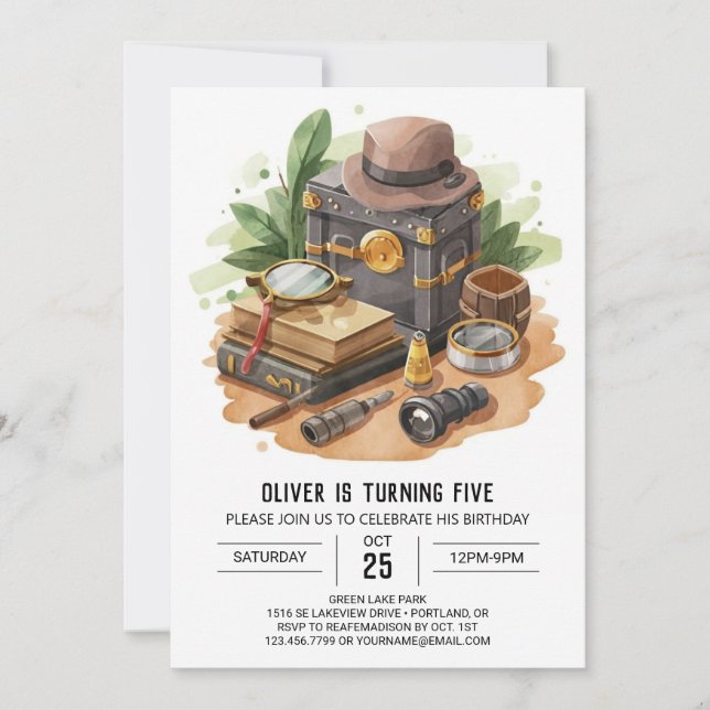 Invitación Cumpleaños del detective encantado de espía (Anverso)