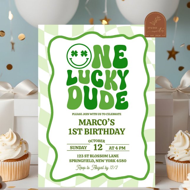 Invitación Cumpleaños del Día de San Patricio Retro Verde Ond (Subido por el creador)