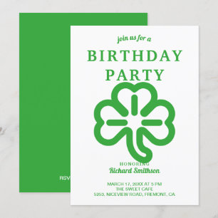 Invitación Cumpleaños del Día de San Patricio Verde Trébol
