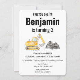 Invitación Cumpleaños del Digger Vehículo de Construcción