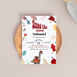 Invitación Cumpleaños del dinosaurio bombero lindo rugido y r