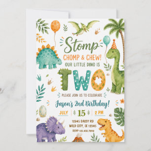 Invitación Cumpleaños del dinosaurio de acuarela 2