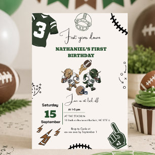 Invitación Cumpleaños del dinosaurio de fútbol del primer año