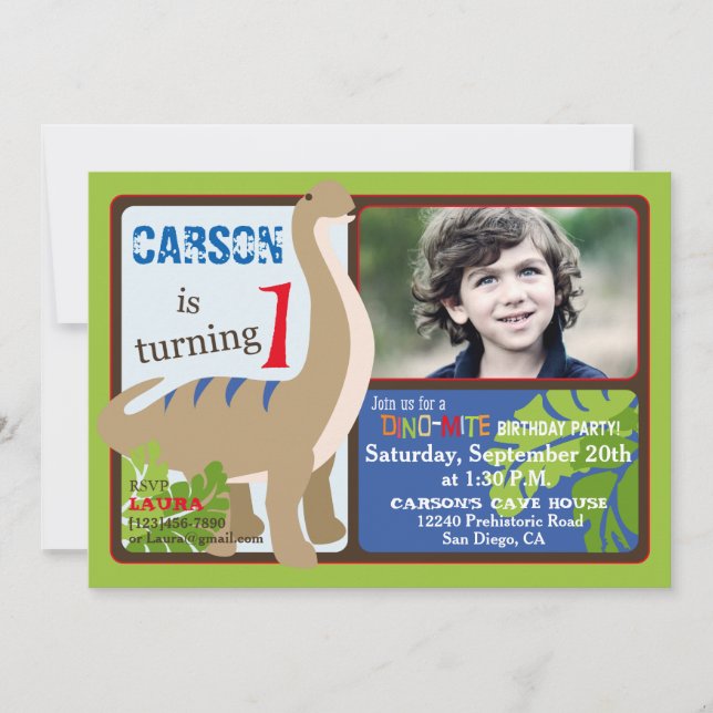 Invitación Cumpleaños del dinosaurio del Brontosaurus primer (Anverso)