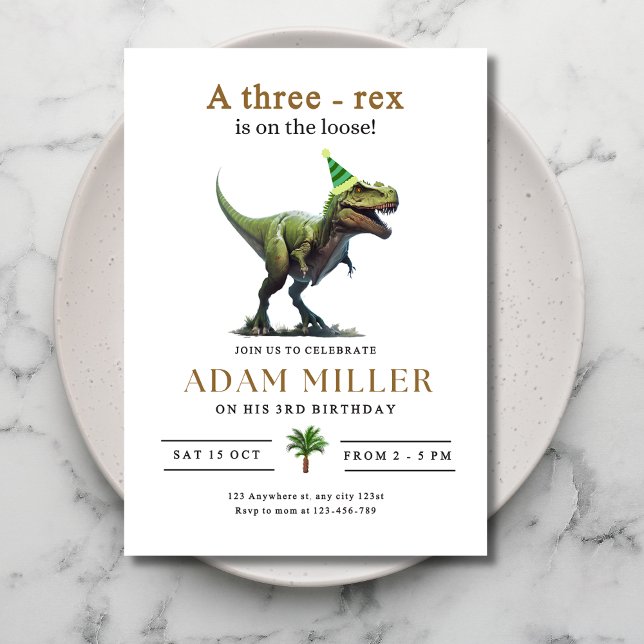 Invitación Cumpleaños del Dinosaurio Tres Rex 3er Cumpleaños  (Subido por el creador)