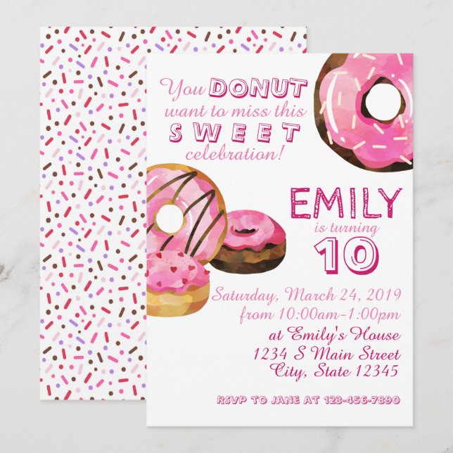 Invitación Cumpleaños del Donut (Anverso / Reverso)