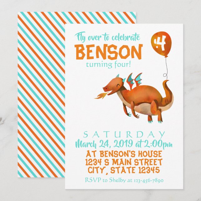 Invitación Cumpleaños del Dragon (Anverso / Reverso)