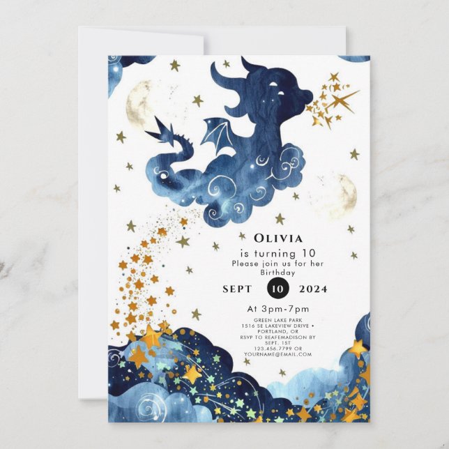 Invitación Cumpleaños del Dragón Cute Editable (Anverso)