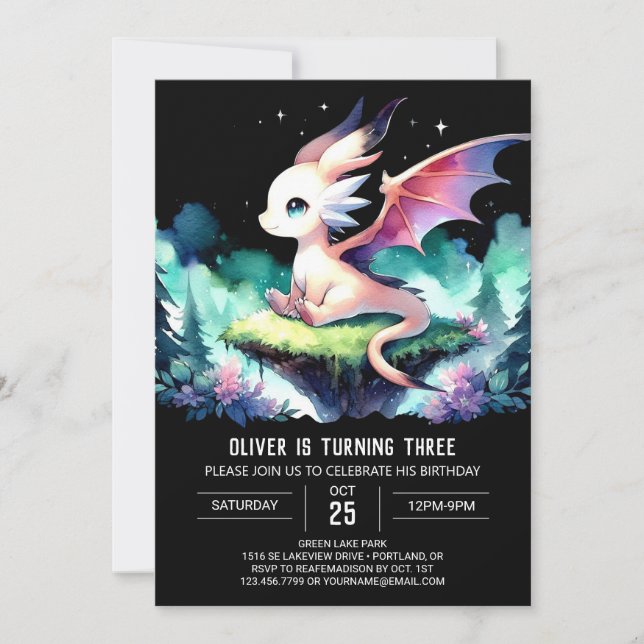Invitación Cumpleaños del Dragón Cute Tema (Anverso)
