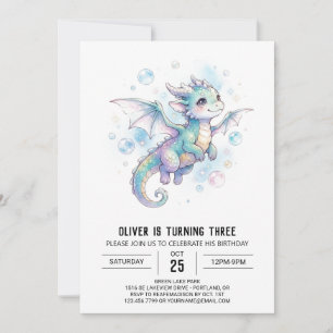 Invitación Cumpleaños del Dragón de Burbuja Irisada