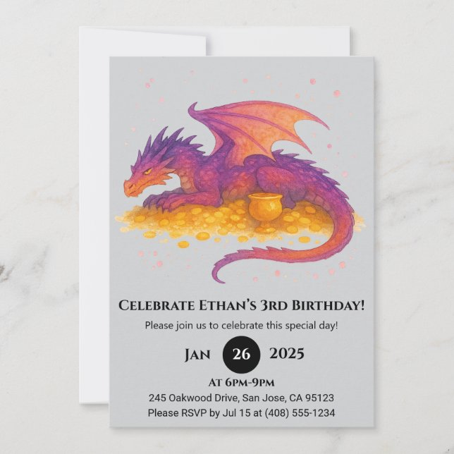Invitación Cumpleaños del Dragon de la Guardia del Tesoro (Anverso)