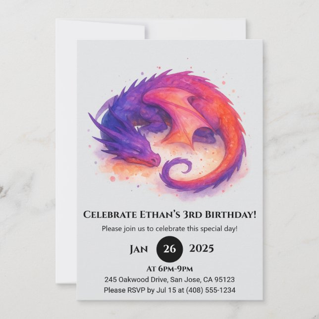 Invitación Cumpleaños del Dragón de la Llama Durmiente (Anverso)