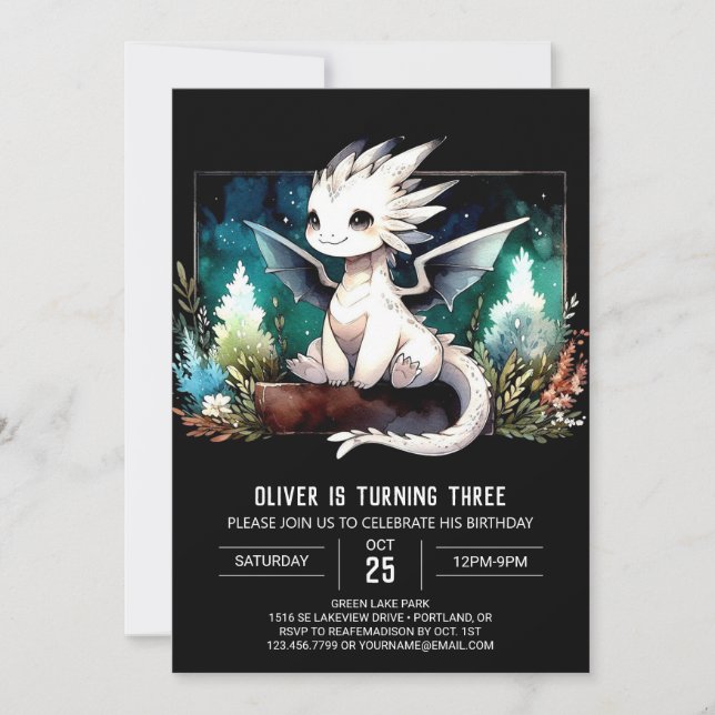 Invitación Cumpleaños del Dragón Digital Woodland (Anverso)