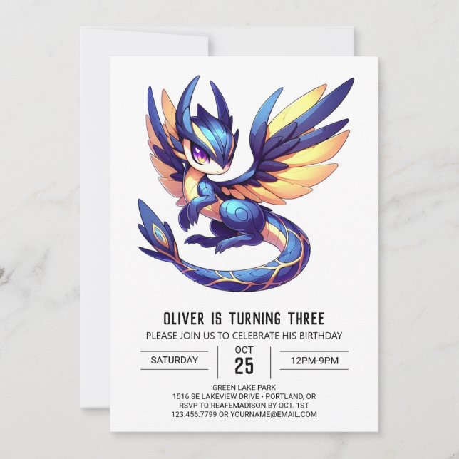 Invitación Cumpleaños del dragón encantado (Anverso)