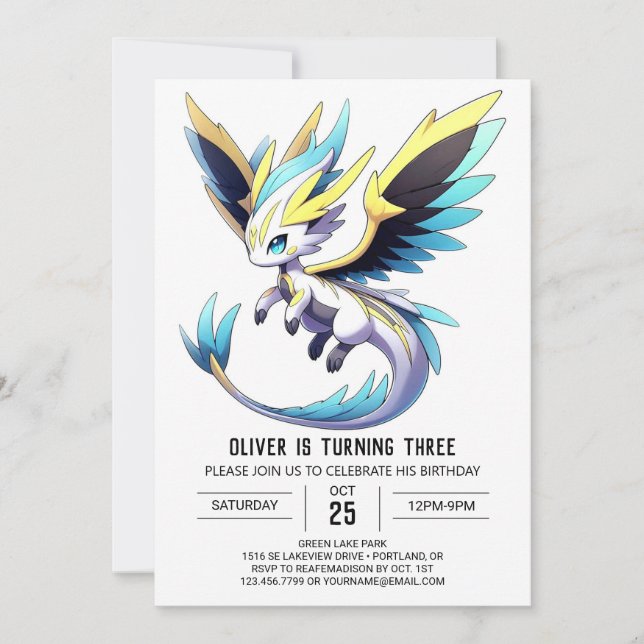 Invitación Cumpleaños del Dragón Feliz Digital (Anverso)